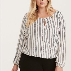 NWT Torrid White & Black Striped Surplice Top sz1